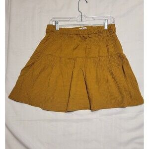 Madewell Double Gauze Smocked Mini Skirt Women's Size Medium Mustard Pull On